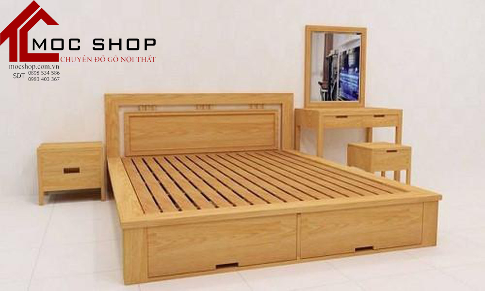 giường ngủ có hộc kéo gỗ sồi